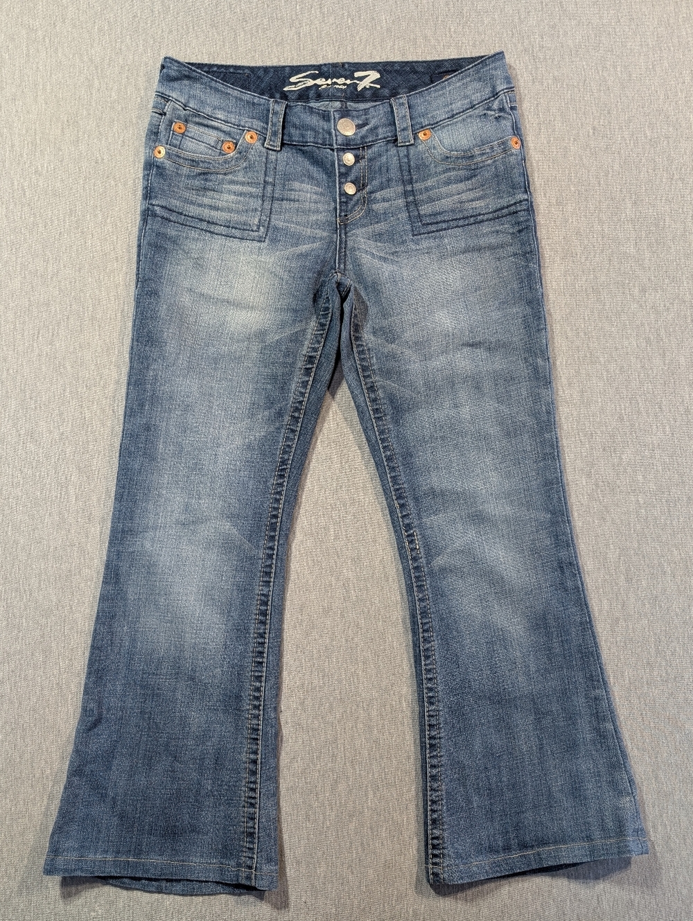 Seven7 Flare Jeans Women's 31 Blue Button Fly Boho